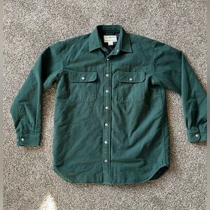VTG L.L. Bean Jacket Shacket Mens Large Green Insulated Chamois Metal Buttons